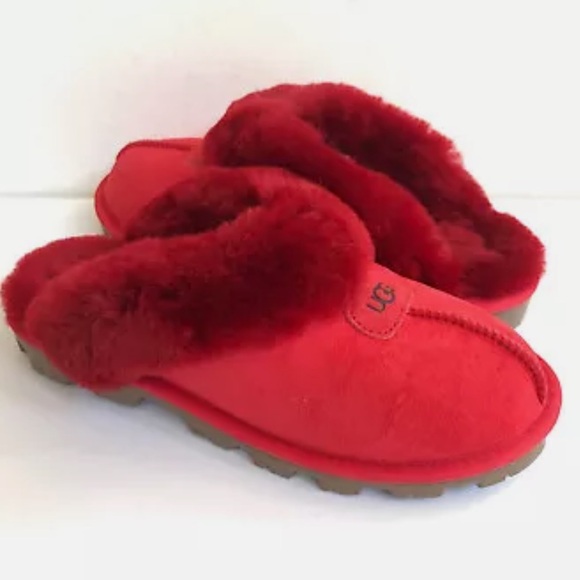 UGG Shoes - UGG Sz 9 ribbon, red coquette slippers, preowned pre-loved lots of life left